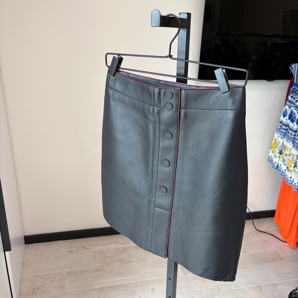 Sandro Milla A-line black leather skirt